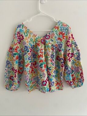 First Love Double V Loose Fitting Cotton Blend Balloon Slv Floral Hippie LARGE